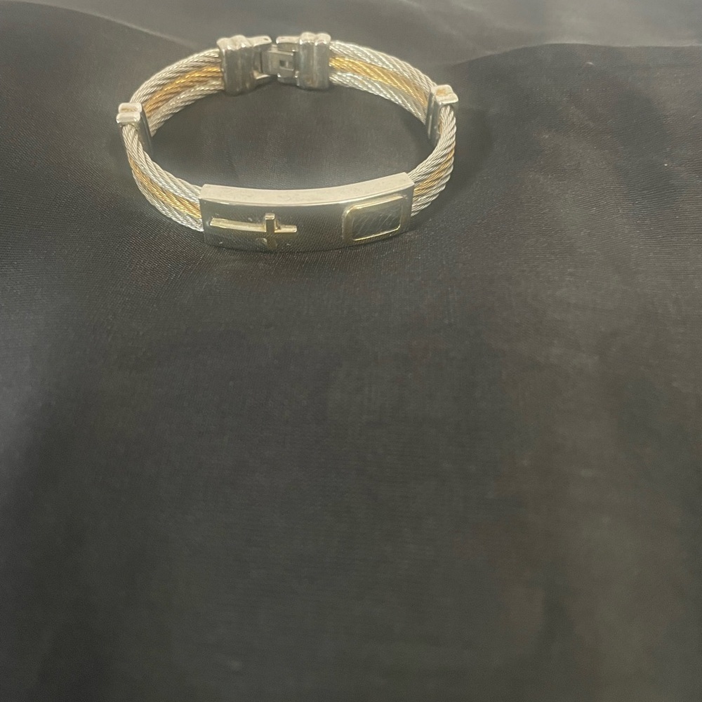 Men's Stainless Gold and Silver Cable Cross Bracelet